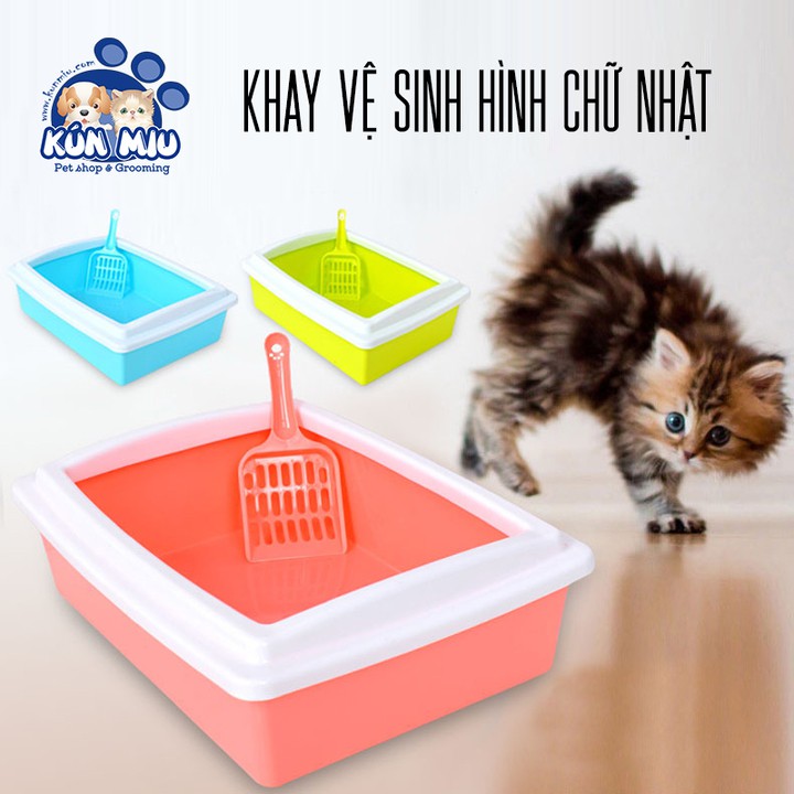 Khay vệ sinh cho mèo hình chữ nhật Kún Miu chất liệu nhựa PP cao cấp - Kích cỡ 40*31*12cm