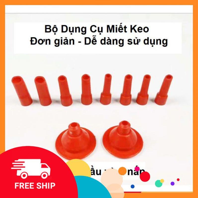 ABộ 8 Đầu Vòi Đi Bơm Keo Nhựa + 2 Đế Ren Dùng Để Bơm Keo Silicon, Keo Lọ Apollo