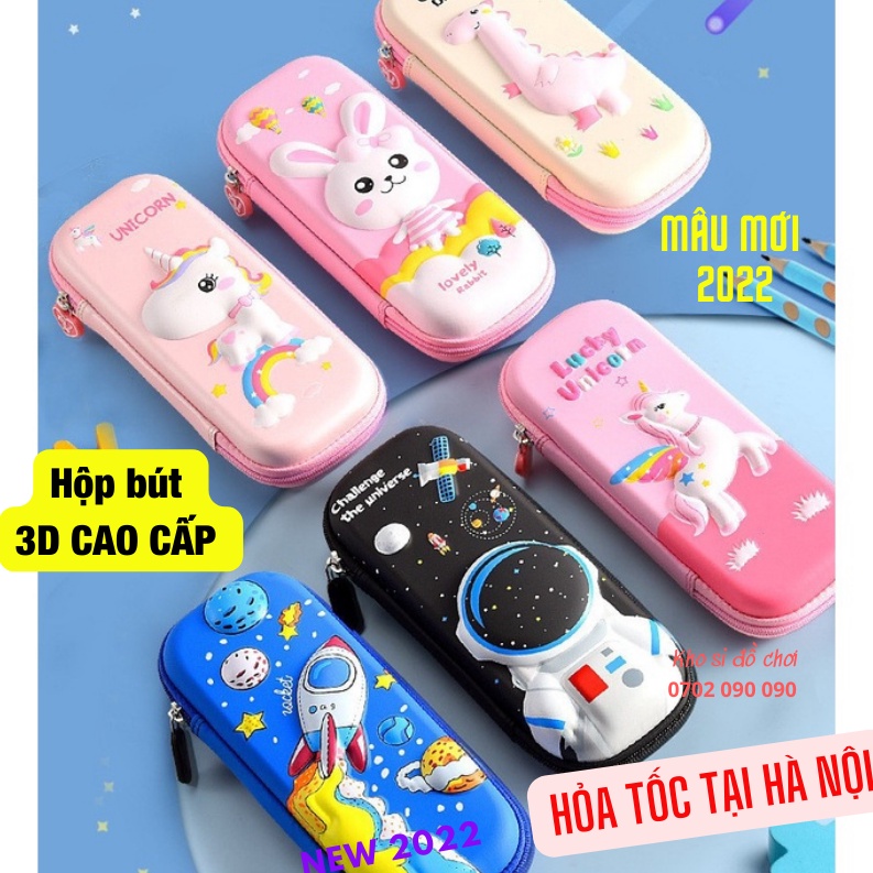 Bóp Viết, Hộp Bút 3D Nổi Cao Cấp Hình Siêu Nhân, Phi Thuyền, Thỏ Hồng, Pony, Chống Sốc, Hộp đựng bút cho bé
