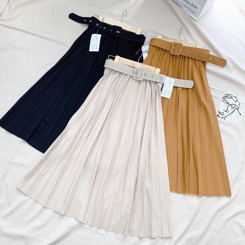 Chân váy nữ dập li kèm thắt lưng | BigBuy360 - bigbuy360.vn