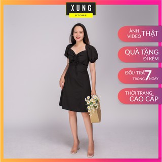 Váy đầm trơn rút ngực tay ngắn phồng Freesize – EveCloset