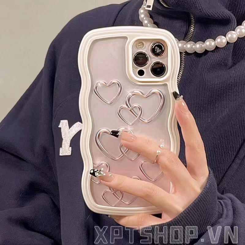 Ốp Điện Thoại Viền Kim Loại Họa Tiết Trái Tim Viền Gợn Sóng Chống Sốc Chống Rơi Cho iPhone 13 Pro Max 12 Pro Max 11 Pro Max IX XS XR