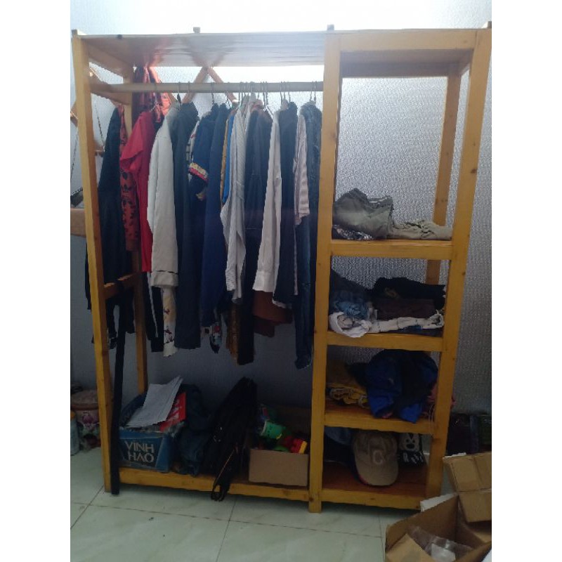 Kệ gỗ thông treo quần áo 1m2x42cmx1m8