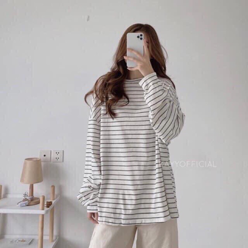 Áo kẻ tay dài - đen trắng