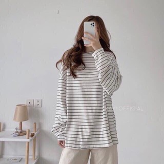 Áo kẻ tay dài - đen trắng