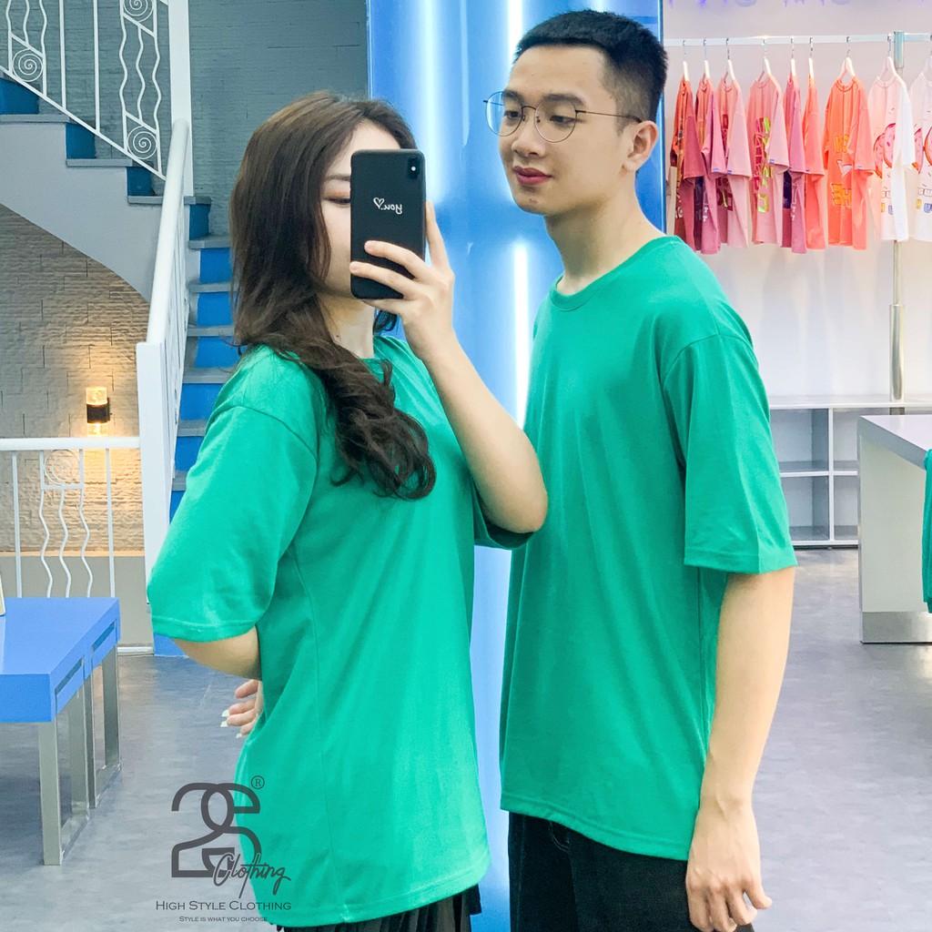 Áo Thun Form Rộng Basic Nam Nữ Giá Rẻ Tay Lỡ Cổ Tròn Trơn 2S Clothing Xanh Lý