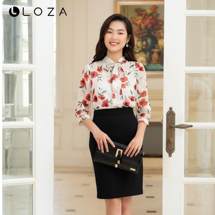 Áo sơ mi hoa cổ nơ- LOZA LS1385