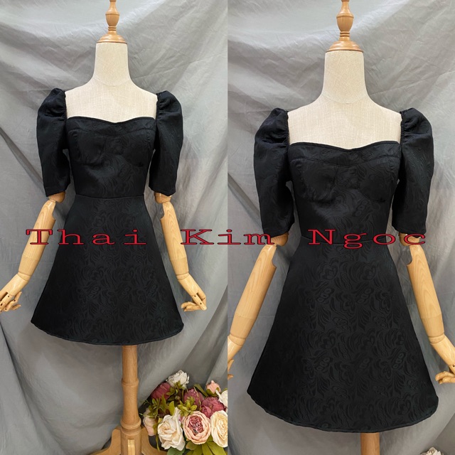 Đầm dự tiệc cổ vuông gấm cotton | BigBuy360 - bigbuy360.vn