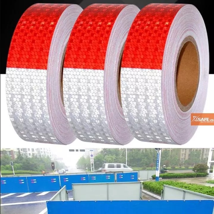 1 mét Băng keo phản quang Chữ Nhật liên tục, Đỏ phối Trắng