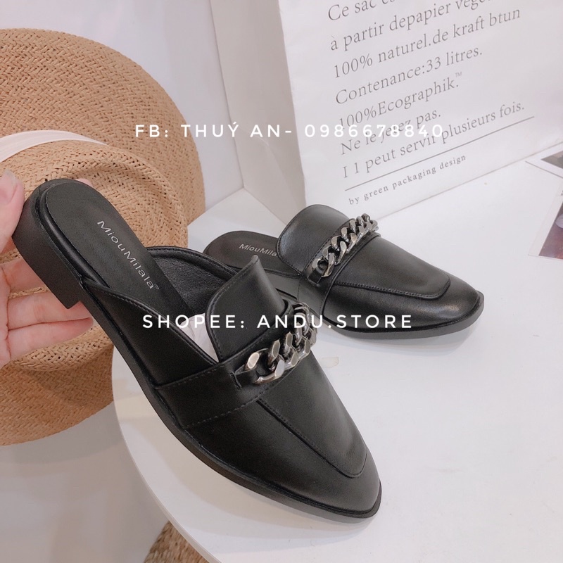 Giày sục da dây xích bít mũi hàng chuẩn ảnh loại đẹp, êm ôm chân