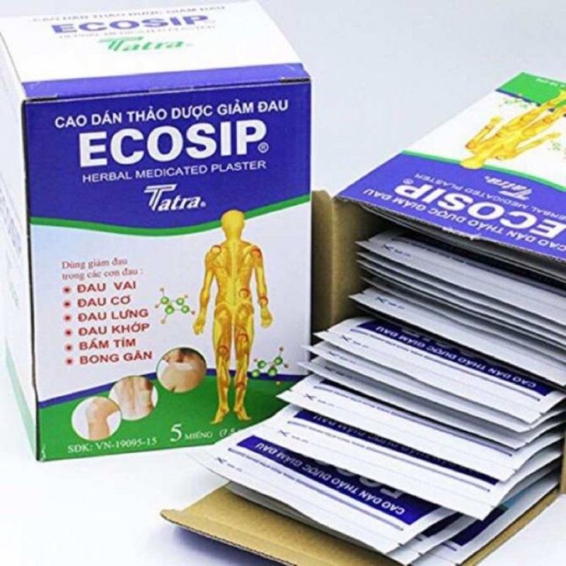 Hộp 20 gói ECOSIP Cao dán thảo dược mỗi gói 5 miếng KT 7.5×10cm