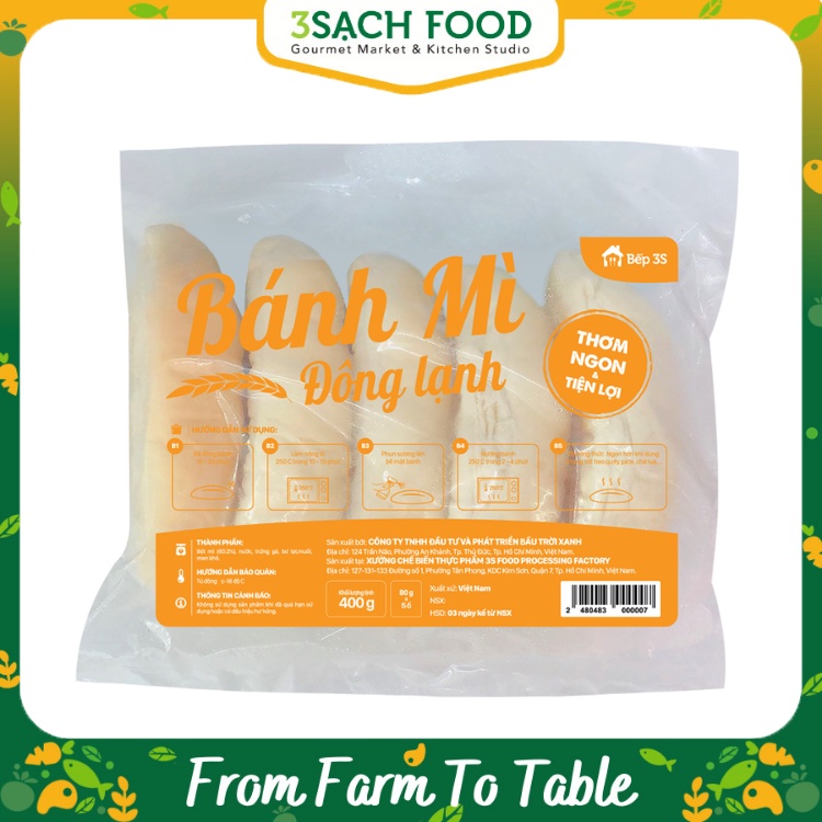 Bánh Mì Đông Lạnh Bếp 3S (5 Ổ) - 410g/gói