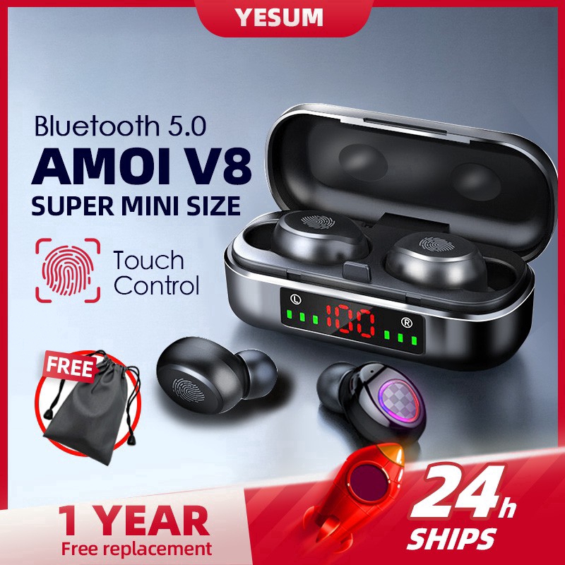 【TÀU 24h】 Tai nghe bluetooth AMOI V8 TWS 5.0 không dây không dây điều khiển cảm ứng | BigBuy360 - bigbuy360.vn