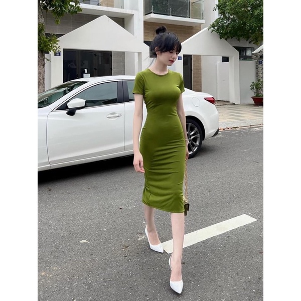 Đầm body rút dây nhún lưng 3 màu chất thun lạnh form ôm cực đẹp