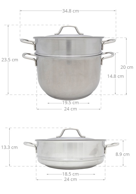 Bộ nồi hấp Inox 3 đáy Fivestar đường kính 24cm dùng bếp từ, bảo hành 5 năm HÀNG CHÍNH HÃNG