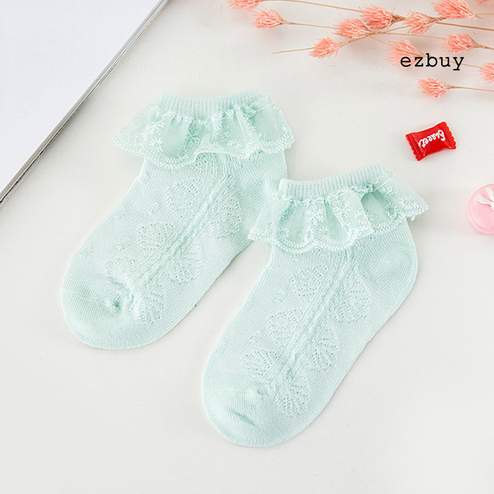 Tất Cotton Phối Ren Thoáng Khí Màu Trơn Dễ Thương Cho Bé Gái