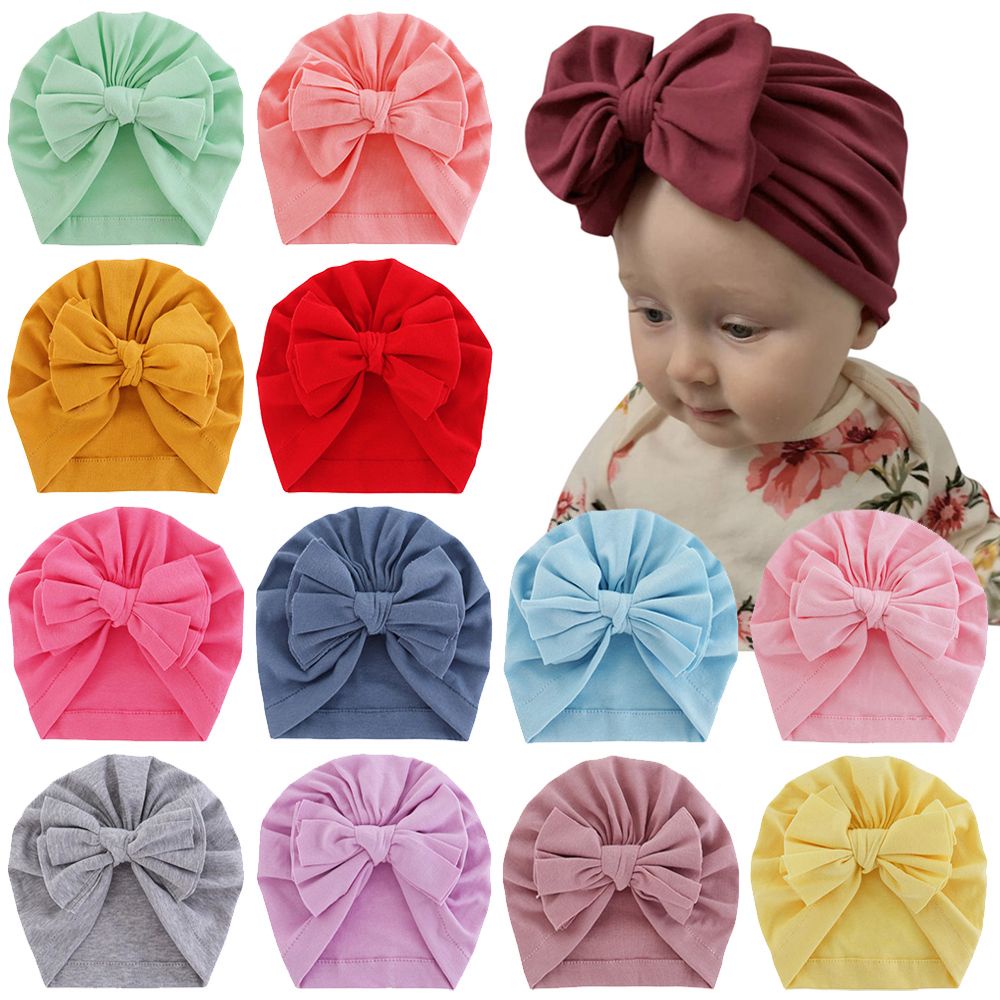 Mũ turban cotton mềm mại đính nơ xinh xắn cho bé MIHAN1