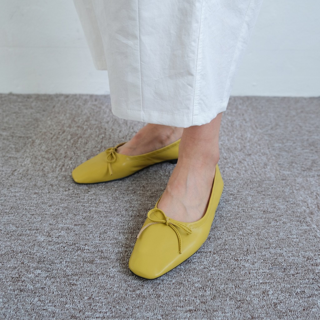 Ribbon flat shoes - giày búp bê đính nơ mũi vuông