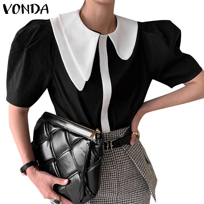 Áo kiểu VONDA tay phồng màu trơn phong cách Hàn Quốc thời trang cho nữ