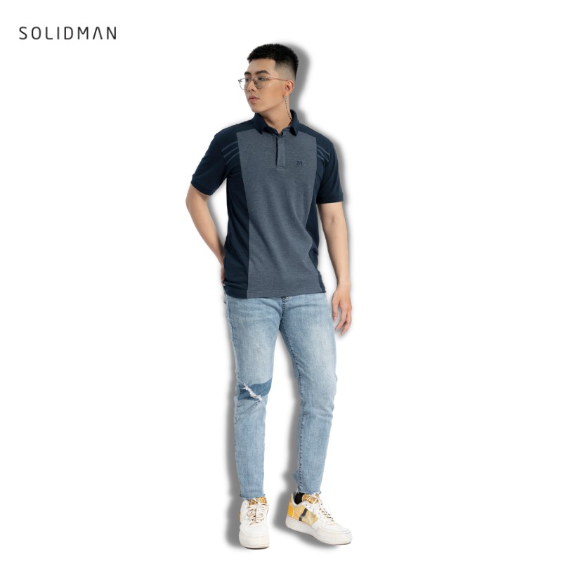 [FREESHIP] Áo Polo nam cổ bẻ SOLIDMAN, màu XANH NAVY phối XÁM sang trọng, chất thun cotton cvc, thấm hút mồ hôi tốt | BigBuy360 - bigbuy360.vn
