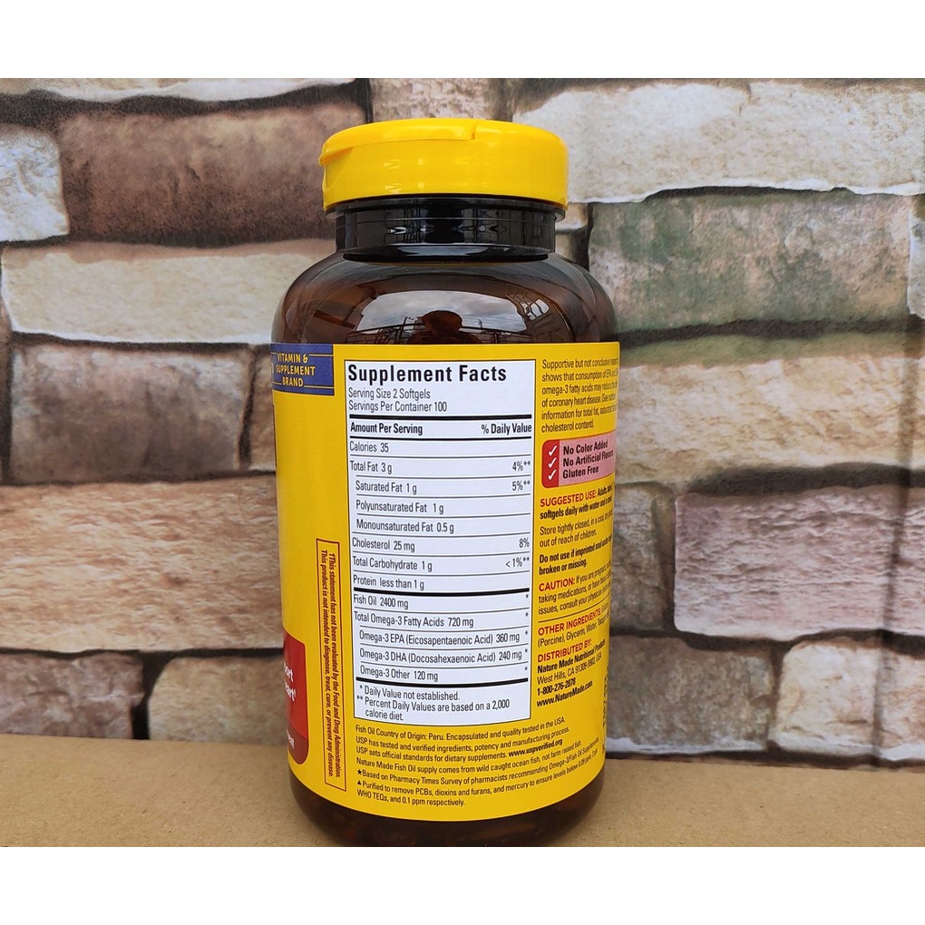 Dầu Cá Nature Made Fish Oil 1200mg 360mg Omega 3 200 viên - hàng Nội Địa Mỹ