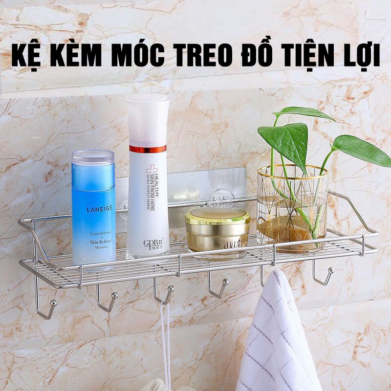 Kệ Để Đồ Nhà Tắm Làm Bằng Inox 304 Siêu Bền Hình Chữ Nhật Kèm Giá Treo Khăn Và Móc Treo Đồ Thông Minh