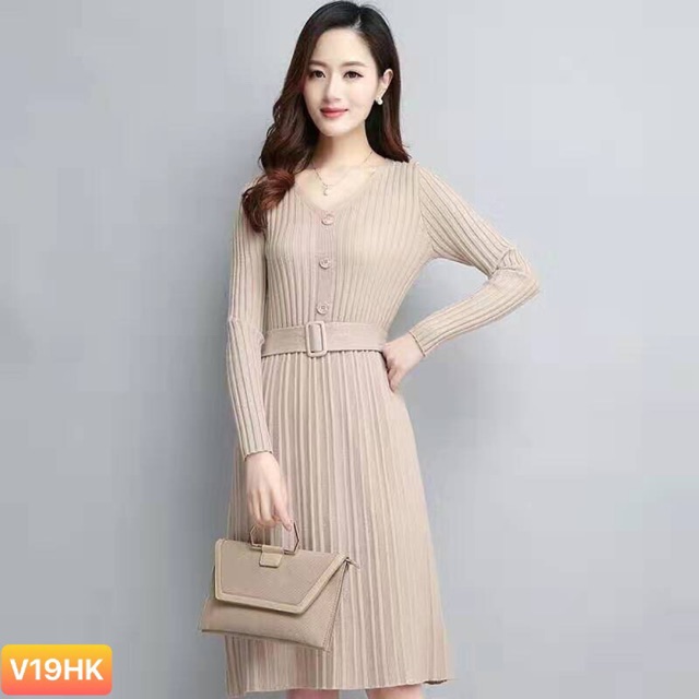 Váy len qc đai eo cổ tim siêu đẹp .Sỉ 190k