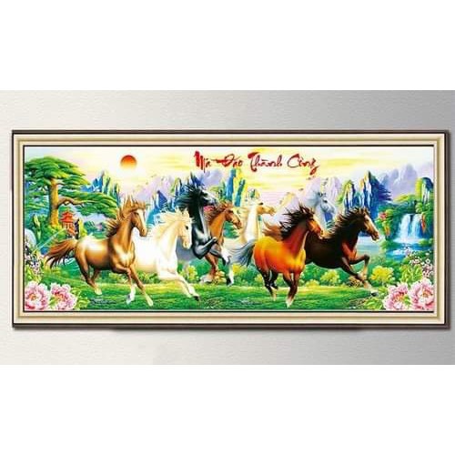 Tranh đính đá cao cấp Mã Đáo Thành Công Kích thước::188cm x75 Cm