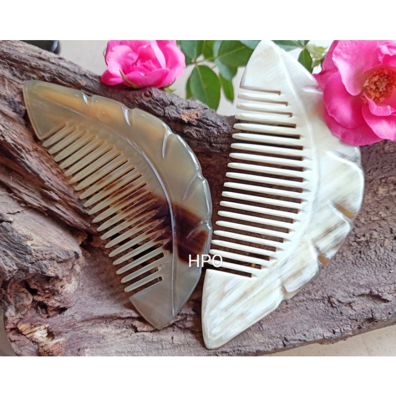 Lược sừng trâu tự nhiên có chuôi cầm 18-20cm chải tóc không gây tích điện và giảm xơ gãy tóc