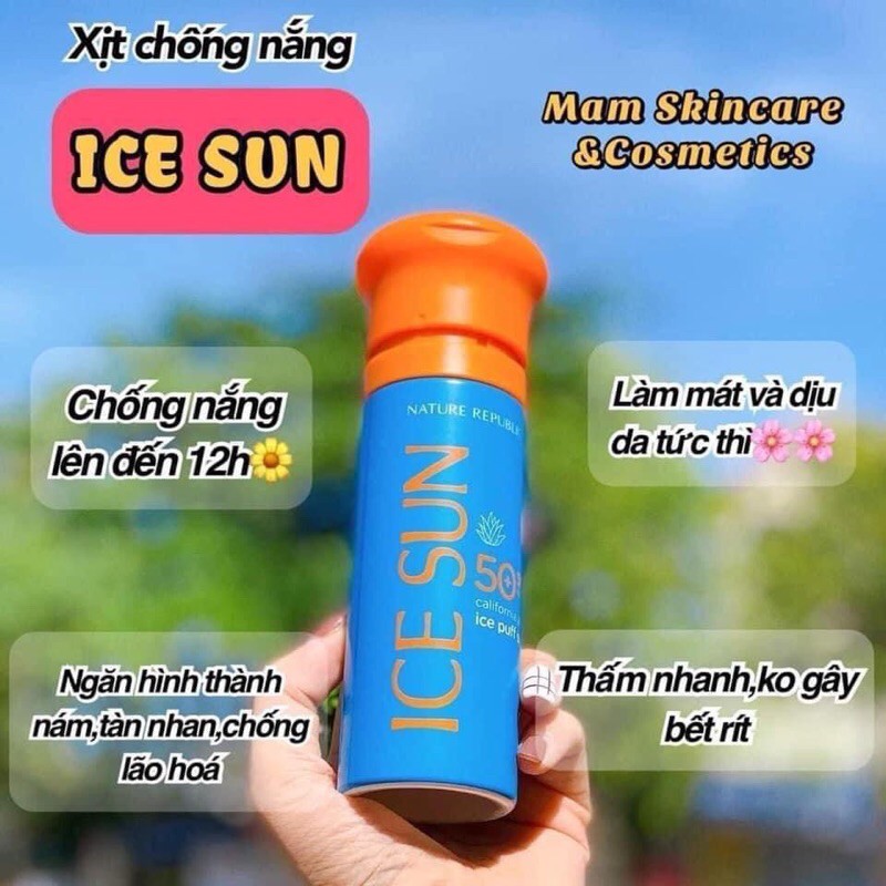 Kem chống nắng Ice Sun Nature Republic SPF50 PA+++ 100Ml - Không gây bết dính, thẩm thấu nhanh (AUTH)