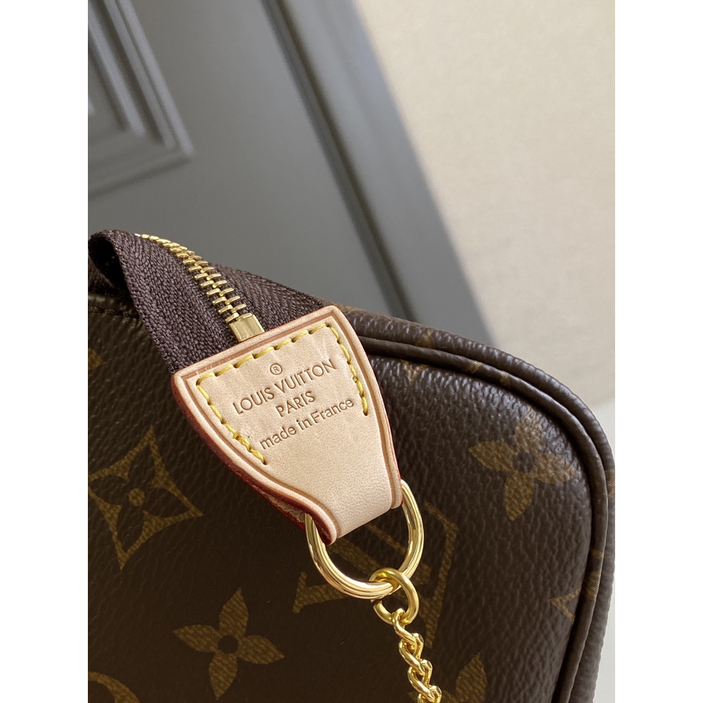 Túi MINI POCHETTE nữ da thật thời trang cao cấp Louis Vuitton LV thiết kế khóa kéo và dây xích vàng đẹp mắt