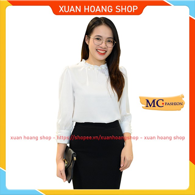 Áo Sơ Mi Nữ Đẹp, Kiểu Thời Trang Công Sở, Tay Lửng Lỡ, Cổ Tròn, 2 Màu (Trắng – Đỏ). Mc Fashion Ta10322