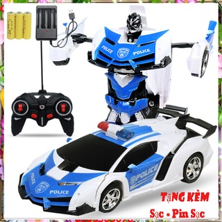 Đồ chơi xe ô tô cảnh sát biến hình, xoay 360, có đèn, loại tốt