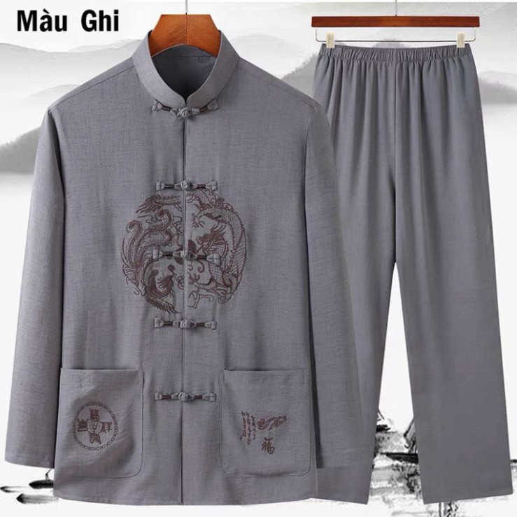 Bộ Đũi Nam Dài Tay Trung Niên, hàng đẹp loại 1, may thiết kế họa tiết | BigBuy360 - bigbuy360.vn