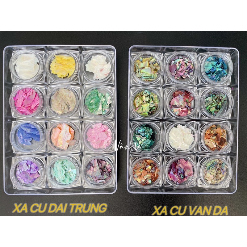 Phụ kiện xà cừ vẫn đá gắn móng tay trang trí nail hộp 12 màu