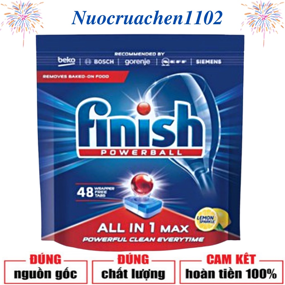 Viên rửa Finish All in 1 max 60 ,30 viên hương chanh dùng cho máy rửa bát