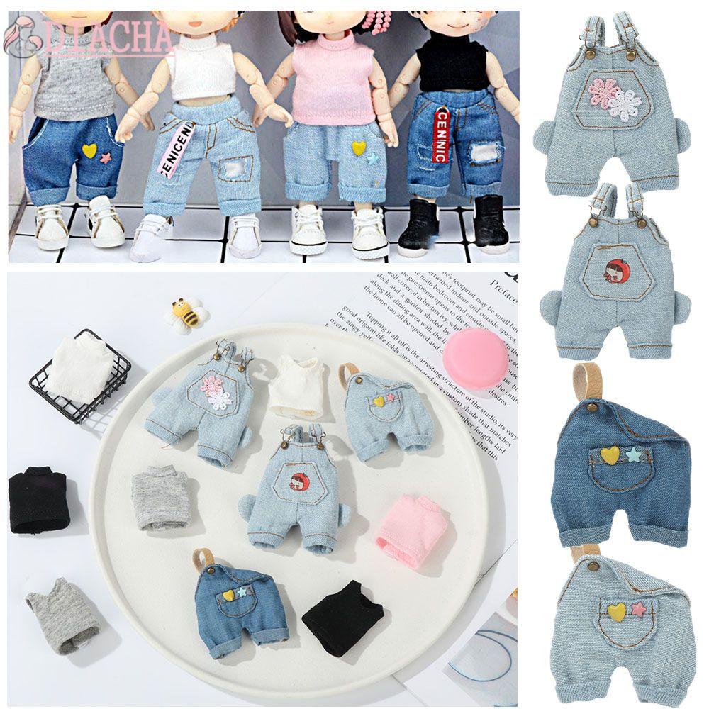 Bộ áo thun phối quần yếm jean thời trang thường ngày chất lượng cao cho búp bê 1/12