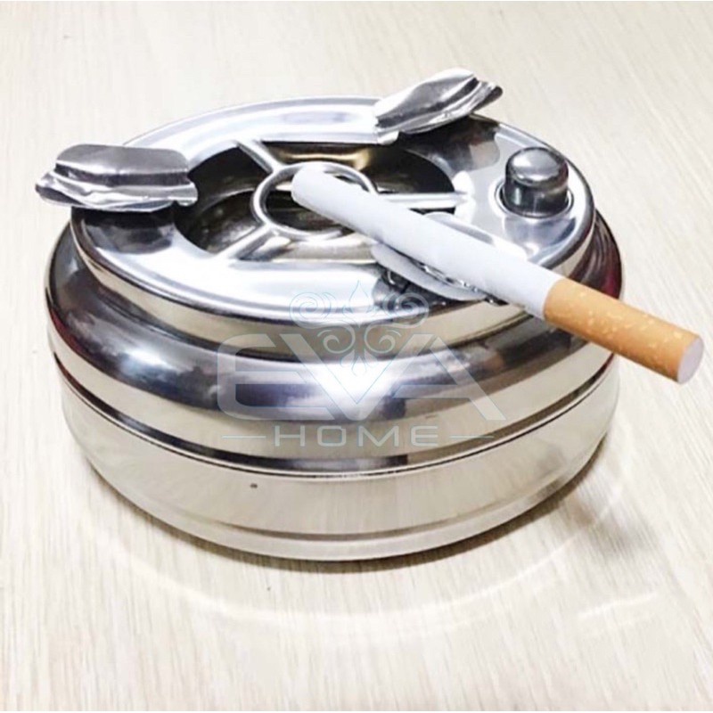 Gạt Tàn Thuốc Lá Inox Có Nút Bấm Đóng Mở Ngăn Đựng Tàn Thuốc Thông Minh / Gạt Tàn Inox Bấm Nút Tiện Dụng