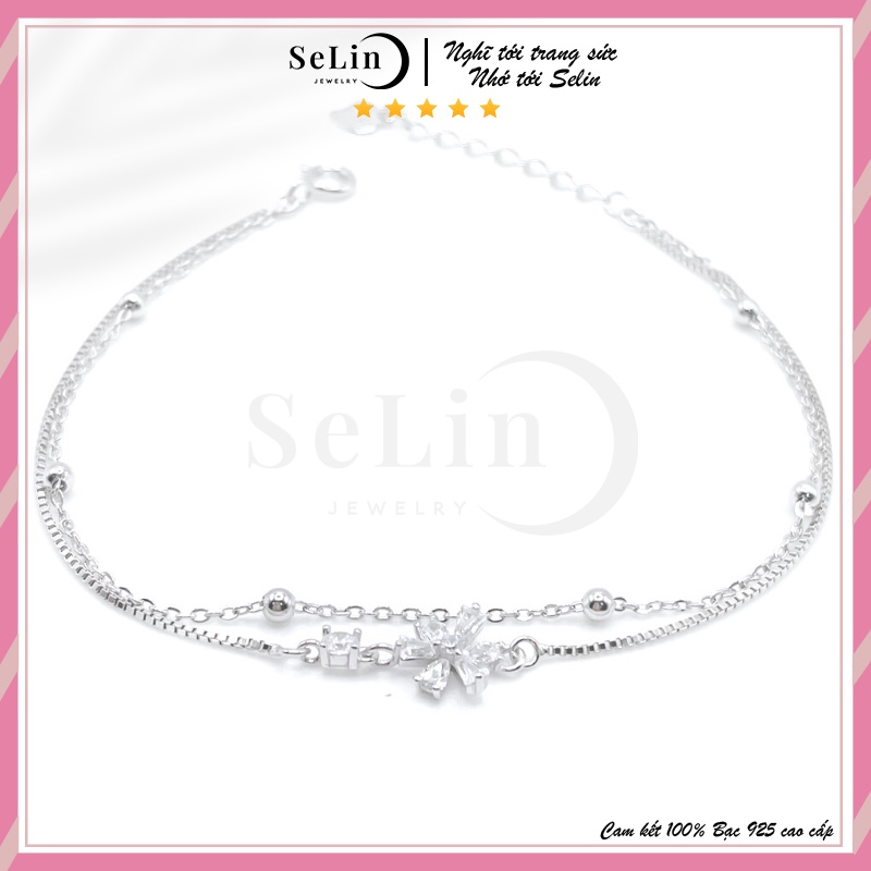 Lắc tay bạc vòng tay bạc 925 nữ cao cấp hoa đính đá lấp lánh nữ tính SELIN JEWELRY - 0082
