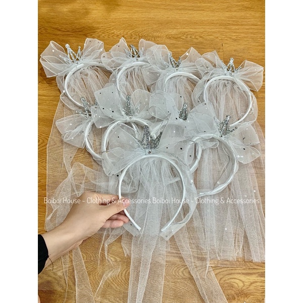 Bờm tóc voan vương miện công chúa phong cách Hàn Quốc đáng yêu cho bé