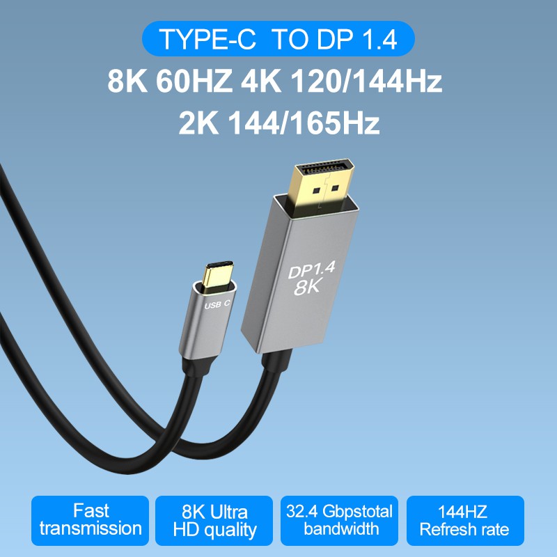 Cáp Chuyển Đổi Usb C Sang Displayport Version 1.4 4k 144hz Usb 3.1 Type C Thunderbolt 3 Sang Dp Cho Macbook 2017 Galaxy S9 Huawei P20