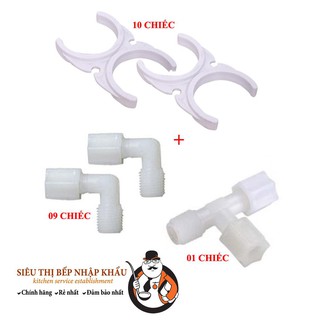 Bộ 09 cút góc 01 cút t và 10 kẹp lắp lõi lọc nước karofi 5 6 7 8 9