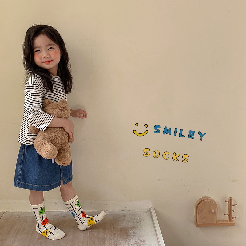 3 Đôi tất KOKOROCARE vải cotton sọc caro mặt cười thời trang cho bé 1-8 tuổi S/ M/ L