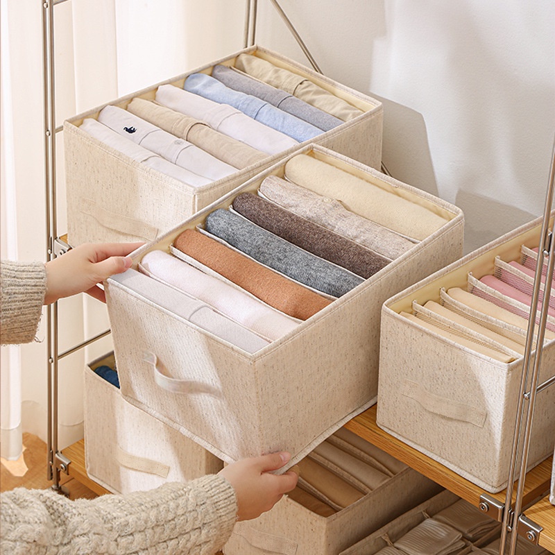 Taili TAILI Hộp Đựng Quần Áo Bằng Vải Cotton Lanh Gọn Gàng Gọn Gàng Cho Tủ Quần Áo / Áo Len