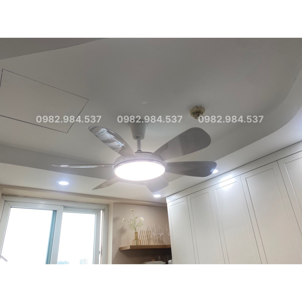 Quạt trần đèn trang trí 6 cánh trắng-Quạt đảo chiều 6 tốc độ siêu mát decor phòng khách-ngủ-bếp-spa