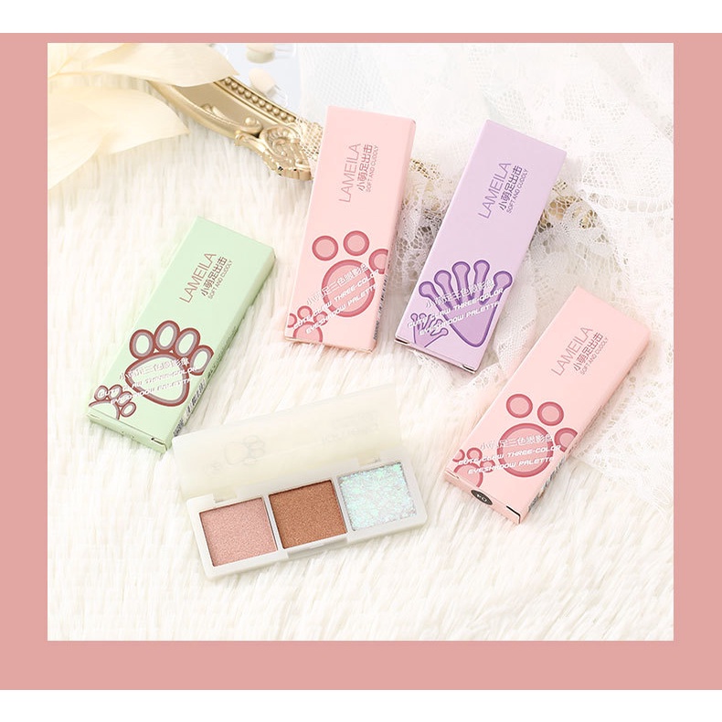 Bảng Phấn Mắt Ba Màu Sắc Hiệu Ứng Lì/ Ánh Ngọc Trai Chống Nước Chống Mồ Hôi Dễ Lên Màu