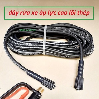 Dây xịt rửa xe lõi thép ren 22mm 15m, dùng cho máy xịt rửa áp lực cao