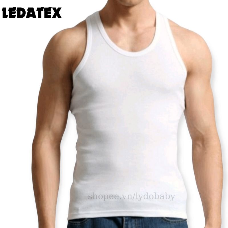 Set 5 áo ba lỗ nam 3 trắng và 2 xám LEDATEX cotton đông xuân mềm co giãn 2 chiều thoáng mát cổ tròn form rộng big size