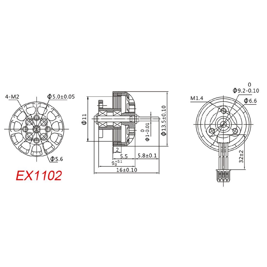 Set 4 Động Cơ Happymodel EX1102 1102 8500KV 9000KV 10000KV 13500KV Mobula7 HD Sylly-X CW CCW Dành Cho 2s-3s 75mm-85mm