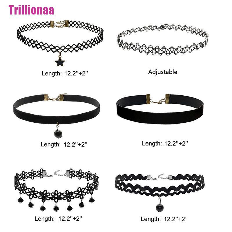 Set 6 Vòng Cổ Choker Nhung Đen Thời Trang Cá Tính Dành Cho Nữ